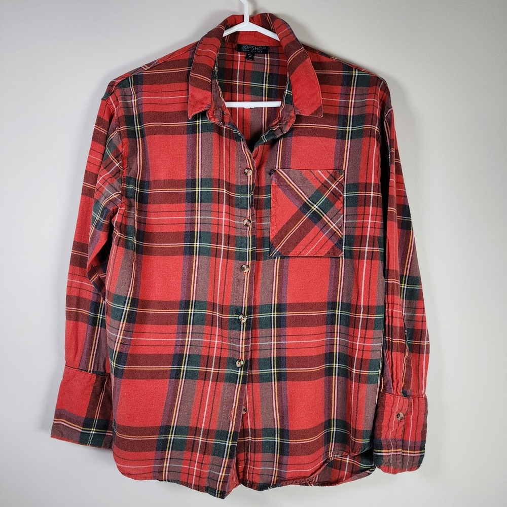 Topshop Plaid Shirt Womens 4 Red Flannel Grunge Cabin Holidays Tartan
Holidays
